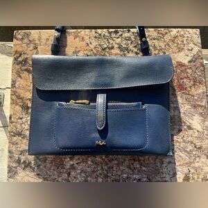 Lauren Ralph Lauren Navy Blue Leather Crossbody Purse with Matching Zip Pouch